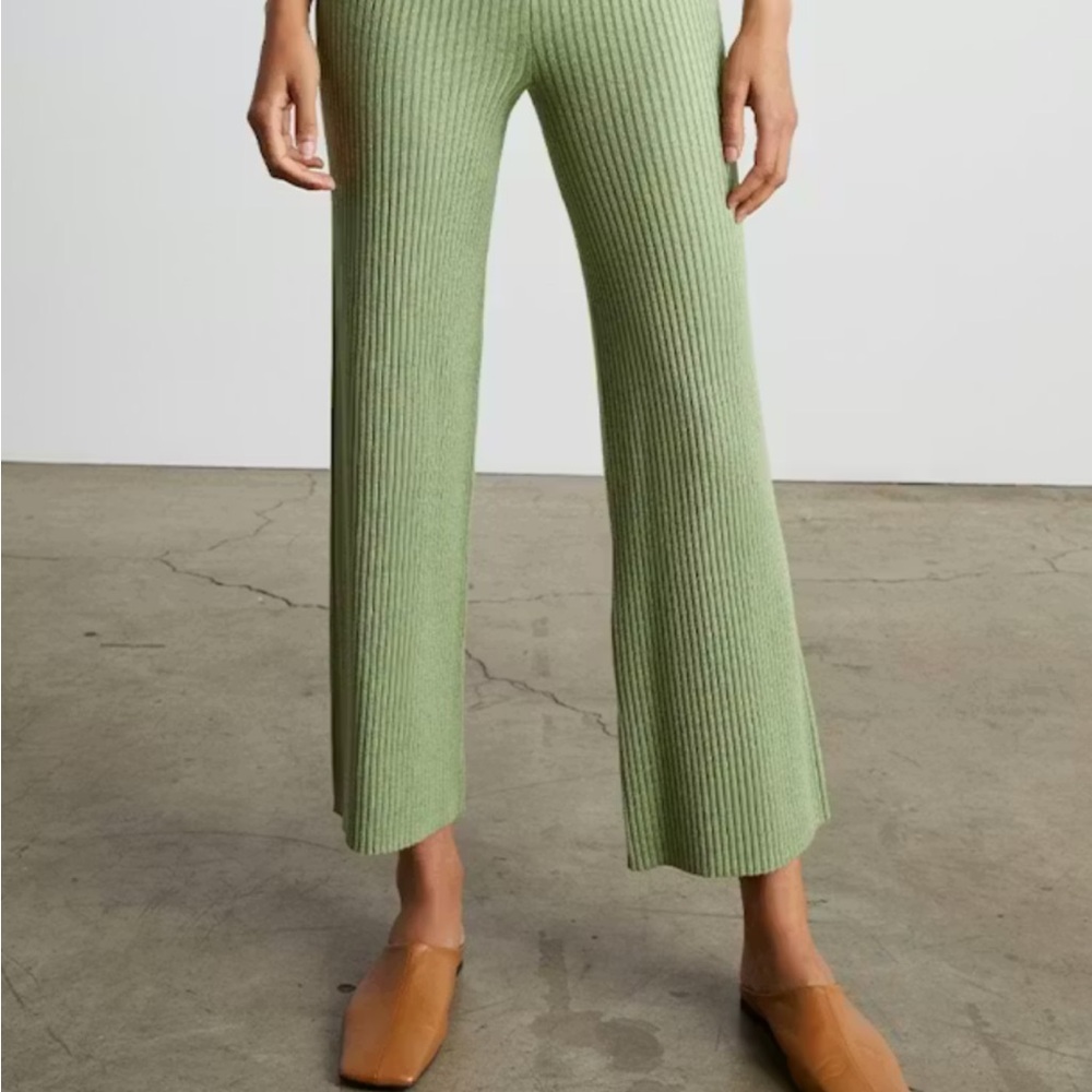 Who What Wear Ribbed Knit Boot-Cut Pants in Sage Green
